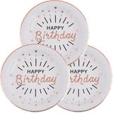 Verjaardag feest bordjes happy birthday - 50x - rose goud - karton - 22 cm - rond - Feestbordjes