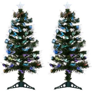 2x Stuks Kunstkerstbomen met verlichting - H90 cm - LED multi color - Kunstkerstboom
