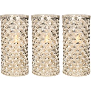 3x stuks luxe led kaarsen in zilver glas D7,5 x H15 cm - met timer - Woondecoratie - Elektrische kaarsen