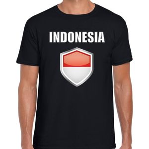 Indonesie landen supporter t-shirt met Indonesische vlag schild zwart heren - Feestshirts
