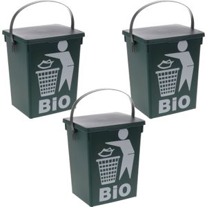 3x Stuks groene vuilnisbak/afvalbak voor gft/organisch afval 5 liter - Prullenbakken/vuilnisbakken/afvalbakken