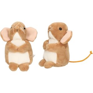 Knuffeldier Muis - 2x - zachte pluche stof - premium kwaliteit knuffels - bruin - 11 cm - Knuffel bosdieren