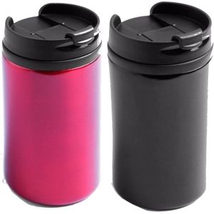 Set van 2x stuks Warmhoudbekers/warm houd bekers metallic zwart en rood 320 ml