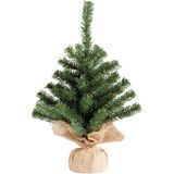 Mini kerstboom groen - met verlichting bollen mix rood - H45 cm  - Kunstkerstboom