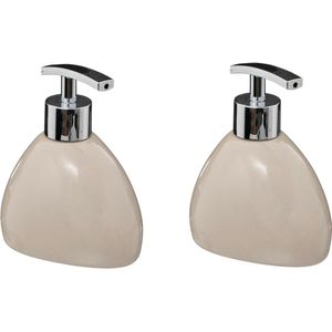 5Five Zeeppompje/dispenser - 2x - Silk - kunststeen - beige - 12.5 cm - 300 ml - Badkamer/Toilet/Keuken