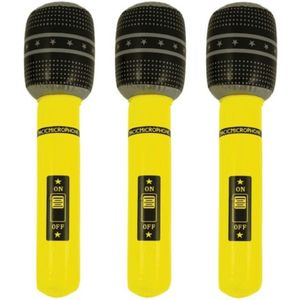Set van 3x stuks neon gele opblaasbare microfoon 40 cm - Opblaasfiguren