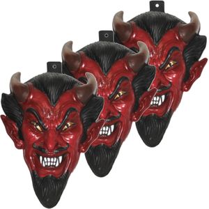3x stuks plastic duivel wand/muur versiering masker - Verkleedmaskers