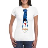 Fout kerst t-shirt wit met sneeuwpop stropdas voor dames - kerst t-shirts