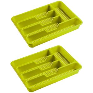 2x stuks bestekbakken/bestekhouders 5-vaks lime groen 34 x 25 x 4 cm - Bestekbakken