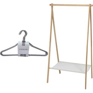 Set van kledingrek met plank en kledinghangers - bamboe - 155 cm - Kledingrekken