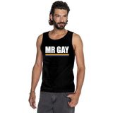 Mister Gay mouwloos shirt zwart met regenboog vlag heren - Feestshirts