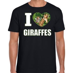 I love giraffes t-shirt met dieren foto van een giraf zwart voor heren - T-shirts