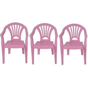 3x Tuinstoeltje roze plastic 37 x 31 x 51 cm voor kinderen - Kinderstoelen