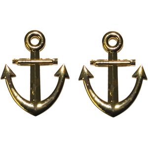 2x stuks gouden carnaval verkleed broche speld maritiem anker van 7 cm - Verkleedattributen