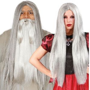 Tovenaarspruik/heksenpruik voor volwassenen - grijs - lang haar - Verkleedpruiken