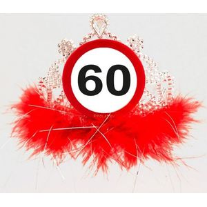 Tiara diadeem 60 jaar geworden - verjaardag - zilver/rood - plastic - Verkleedhoofddeksels