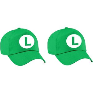 2x stuks verkleed pet / carnaval pet Luigi groen voor volwassenen - Verkleedhoofddeksels