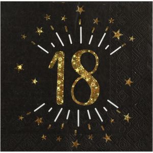 Verjaardag feest servetten leeftijd - 10x - 18 jaar - goud - 33 x 33 cm - Feestservetten