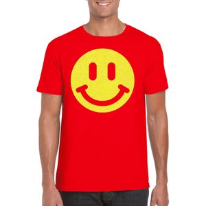 Verkleed T-shirt voor heren - smiley - rood - carnaval/foute party - feestkleding - Feestshirts