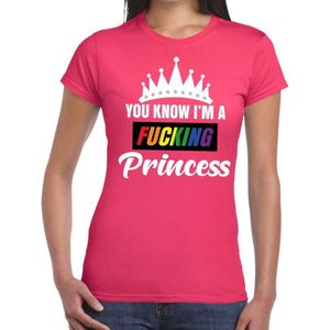 Roze You know i am a fucking Princess gay pride t-shirt dames - Feestshirts