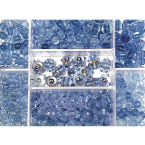 Lichtblauwe glaskralen in opbergdoos 115 gram hobbymateriaal - Kralenbak