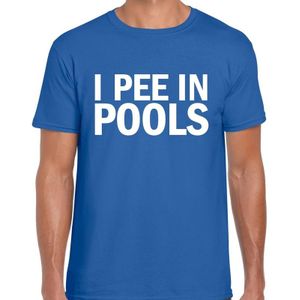 I pee in pools fun tekst t-shirt blauw voor heren  - Feestshirts