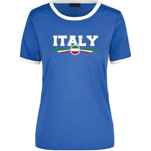 Italy blauw / wit ringer landen t-shirt logo met vlag Italie voor dames - Feestshirts