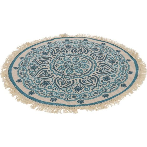 Blauwe/naturel hammam stijl badmat 50 cm rond - Mandala print - Badmatten -  Badkamerkleedje (woonaccessoires) | € 10 bij Shoppartners.nl | beslist.nl