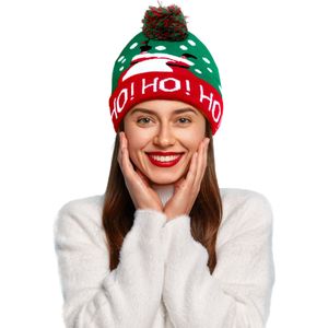 Foute kerstmuts - groen/rood - Ho Ho Ho - volwassenen - acryl - wintermuts - Kerstmutsen