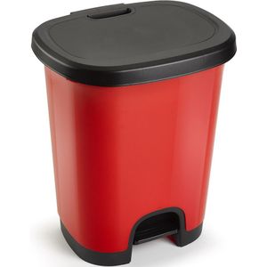 Kunststof afvalemmers/vuilnisemmers/pedaalemmers in het rood/zwart van 27 liter met deksel en pedaal 38 x 32 x 45 cm