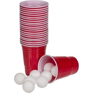 22x Rode beerpong bekers met balletjes - Drankspellen