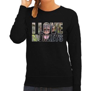 Tekst sweater I love chimpanzee monkeys met dieren foto van een chimpansee aap zwart voor dames - Sweaters
