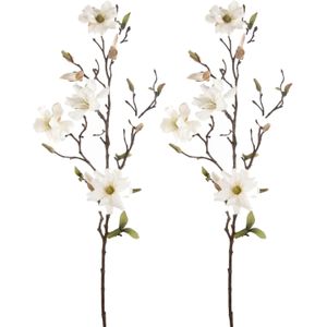 Emerald Kunstbloem Magnolia tak - 2x - 75 cm - creme - Kunst zijdebloemen