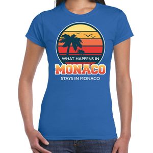 Monaco zomer t-shirt / shirt What happens in Monaco stays in Monaco blauw voor dames - Feestshirts