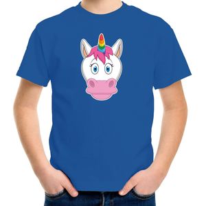 Cartoon eenhoorn t-shirt blauw voor jongens en meisjes - Cartoon dieren t-shirts kinderen - T-shirts