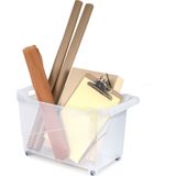 Set van 6x stuks kunststof trolleys transparant op wieltjes L45 x B24 x H27 cm - Voorraad/opberg boxen/bakken