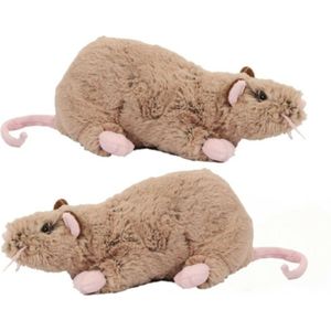 Pia Pluche Ratten Knuffels - Bruin - 22 cm - Set van 2x Stuks