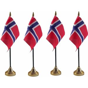 4x stuks noorwegen tafelvlaggetje 10 x 15 cm met standaard - Vlaggen