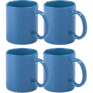 Koffie mokken/bekers - 4x - keramiek - glans - met oor - lichtblauw - 370 ml - Bekers
