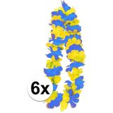 6x Feest blauw/gele hawaii slingers - Verkleedkransen