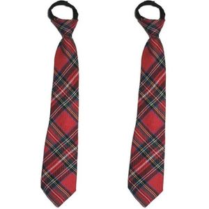 2x stuks schots geblokte feest verkleed stropdas rood - Verkleedstropdassen