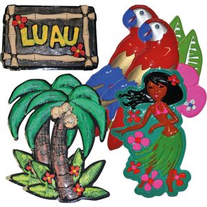 Bellatio Decorations - Hawaii thema muur/wand versieringen set 6x stuks - Feestdecoratieborden