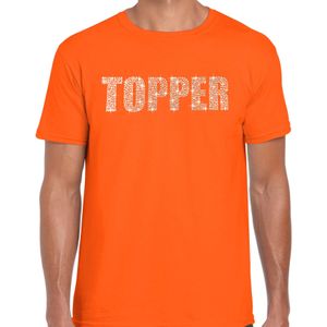 Glitter t-shirt oranje Topper rhinestones steentjes voor heren - Glitter shirt/ outfit - Feestshirts