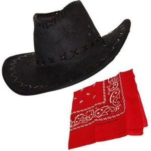 Cowboy verkleed set Cowboyhoed met rode western zakdoek - Verkleedhoofddeksels