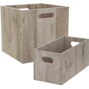 Set van 2x stuks opbergmanden/kastmanden 7 en 29 liter grijs van hout 31 cm - Opbergboxen - Vakkenkast manden