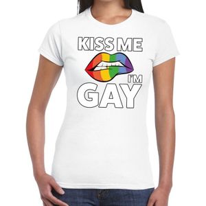 Kiss me I am gay t-shirt wit dames - Feestshirts