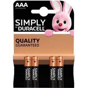 4x Duracell AAA Simply batterijen alkaline LR03 MN2400 1.5 V - Minipenlites AAA batterijen