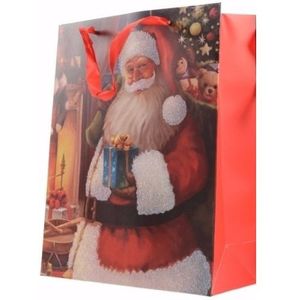 Set van 5x stuks xL cadeautjes kerst tas met kerstman opdruk 72 cm type 2 - Cadeaudoosjes