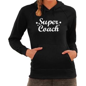 Zwarte trui met capuchon en super coach bedrukking dames - Feesttruien