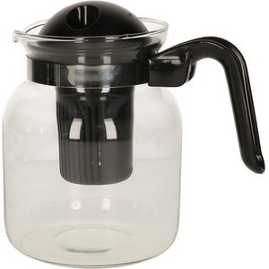 Glazen transparante theepot 1.5 L met zwart filter - Thee drinken - Thee serveren - Theepotten met filters